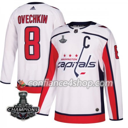 Adidas Maillot de Hockey Washington Capitals Alex Ovechkin 8 Blanc 2018 Stanley Cup Champions Authentic - Homme
